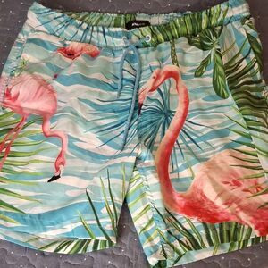 Nova Men Blue and Pink Athletic Shorts Flamingo Print size large